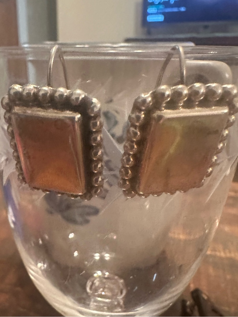 Vintage Sterling Silver Square Drop Earrings